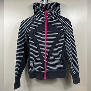 Lululemon Ivivva Girl’s Scuba Hoodie Striped Black and White Jacket Size 12
